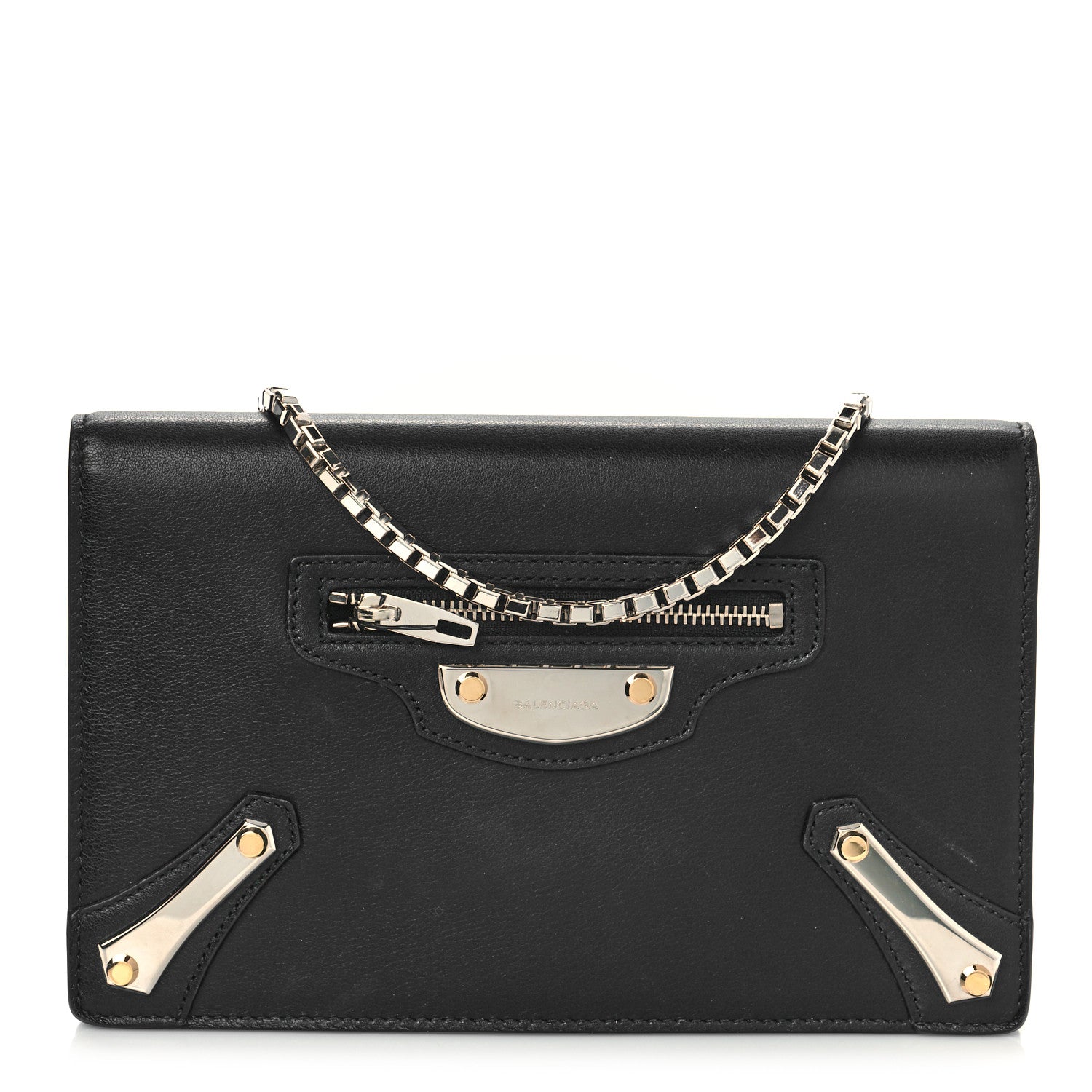 Balenciaga Veau Amp Plate Silver Chain Wallet Black 1 of 8