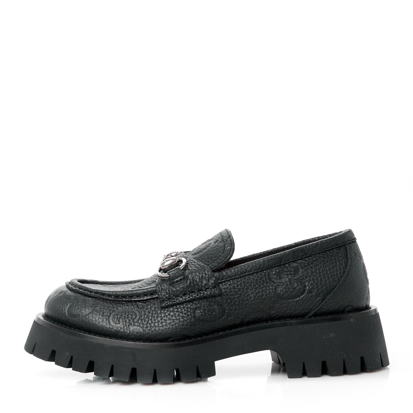 Piuma Calfskin Embossed Womens Platform Lug Sole Loafers 36.5 Black