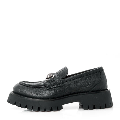 Gucci Piuma Calfskin Embossed Womens Platform Lug Sole Loafers 36.5 Black 1 of 11