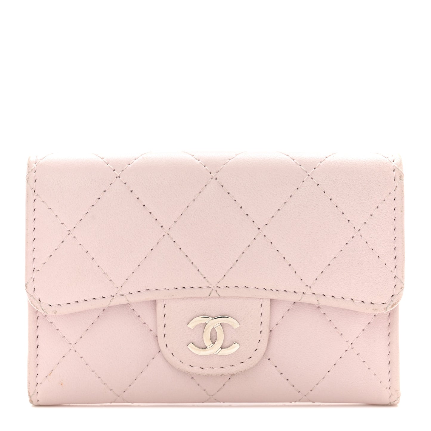 Lambskin Quilted Flap Card Holder Light Pink