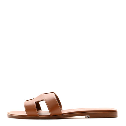 Hermes Box Calfskin Oran Sandals 39 Gold 1 of 11