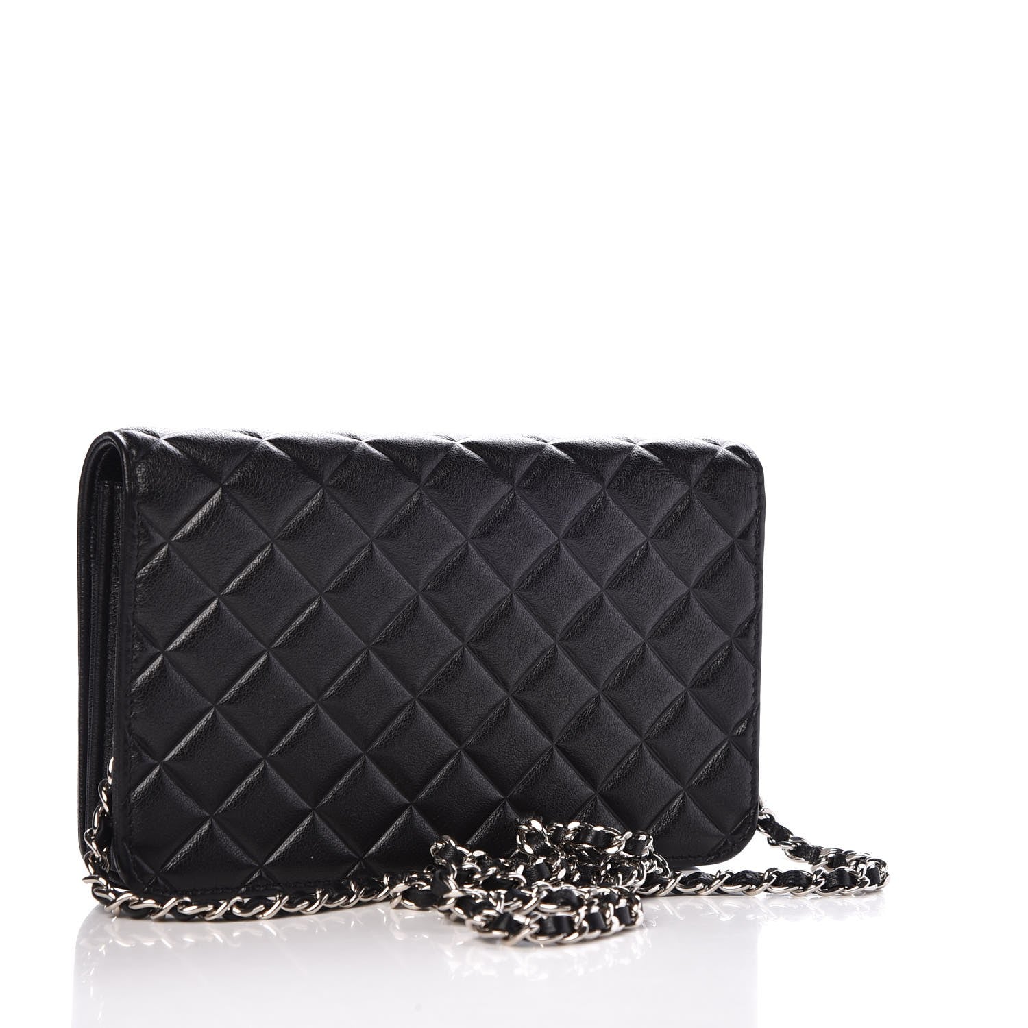 Chanel Goatskin Quilted Diamond CC Wallet On Chain WOC Black 3 of 9