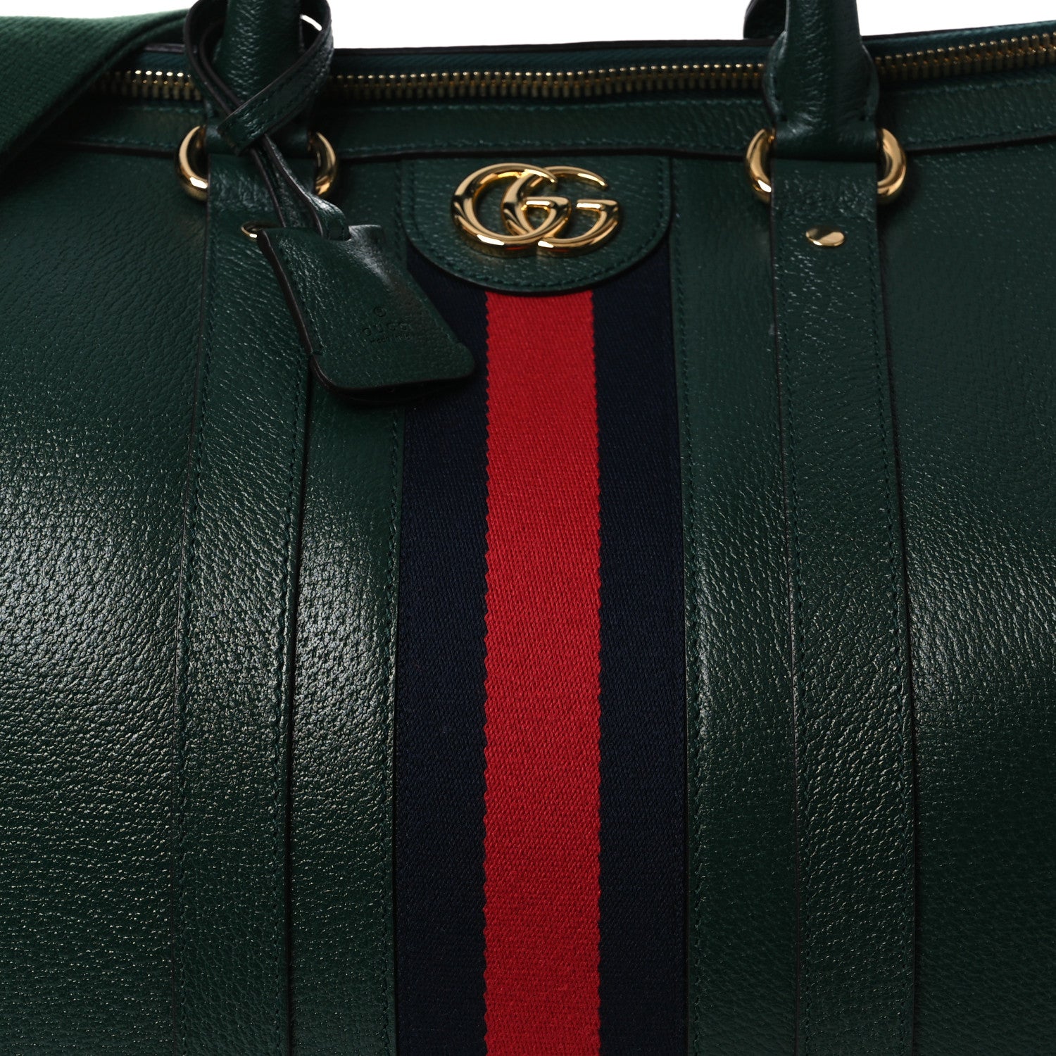 Gucci Textured Dollar Calfskin Web Medium Savoy Duffle Bag Green 7 of 10