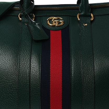 Gucci Textured Dollar Calfskin Web Medium Savoy Duffle Bag Green 7 of 10