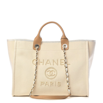 Chanel Canvas Pearl Medium Deauville Tote Ecru Beige 1 of 10