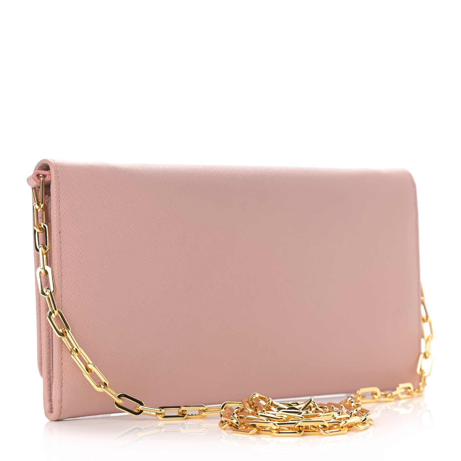 Prada Saffiano Metal Oro Chain Wallet Orchidea 2 of 8