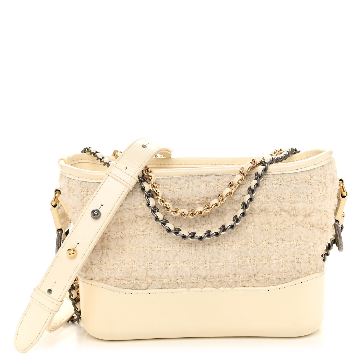 Chanel Tweed Calfskin Quilted Small Gabrielle Hobo Ivory 1 of 12