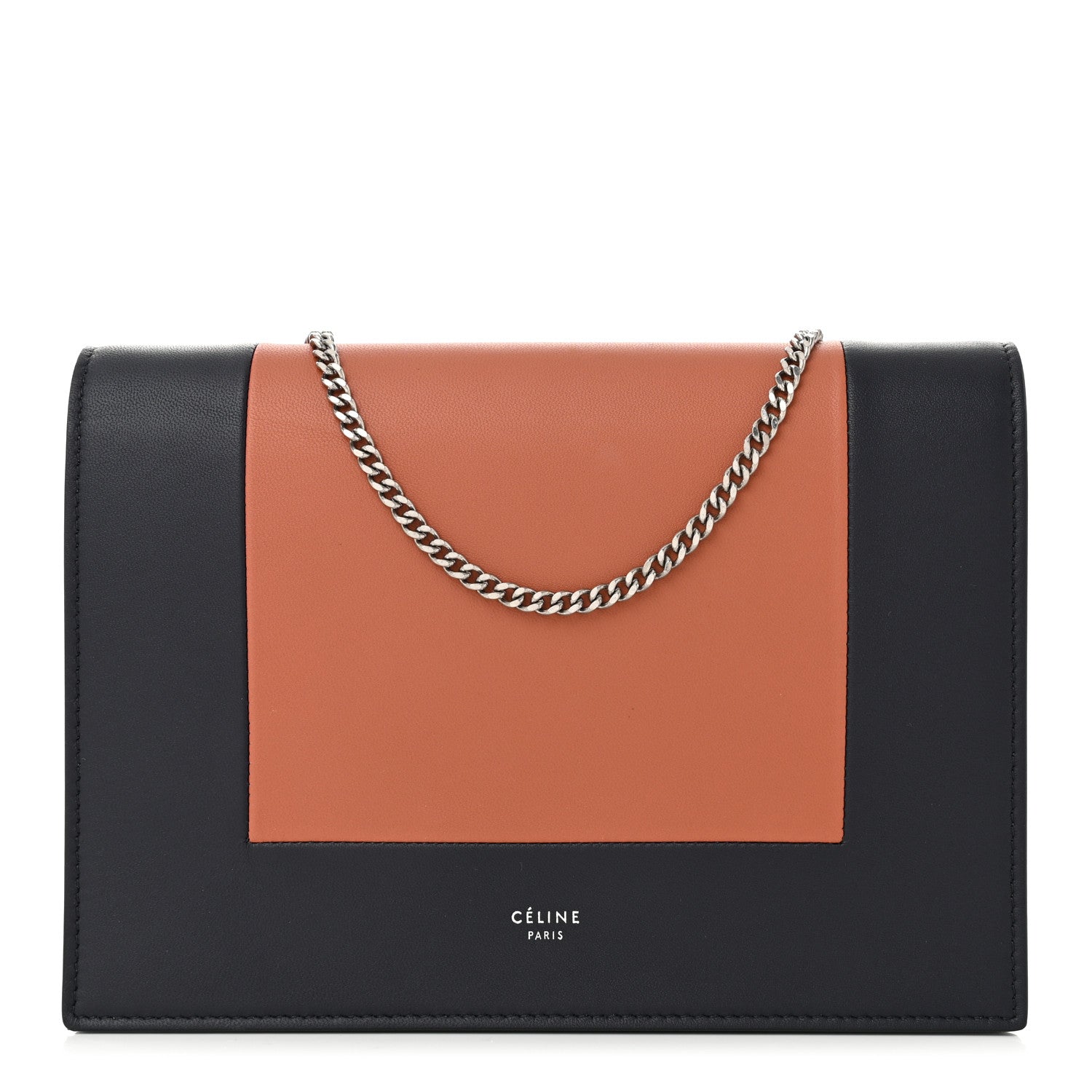 Celine Smooth Lambskin Frame Evening Chain Clutch Terracotta Navy 1 of 10