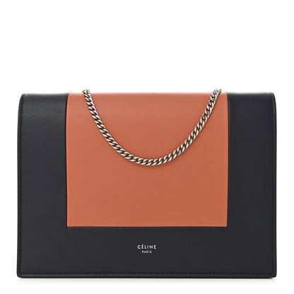 Celine Smooth Lambskin Frame Evening Chain Clutch Terracotta Navy 1 of 10