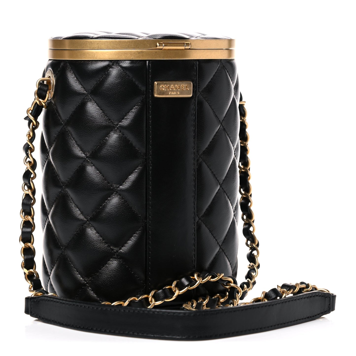 Lambskin Quilted Crown Box Bag Black