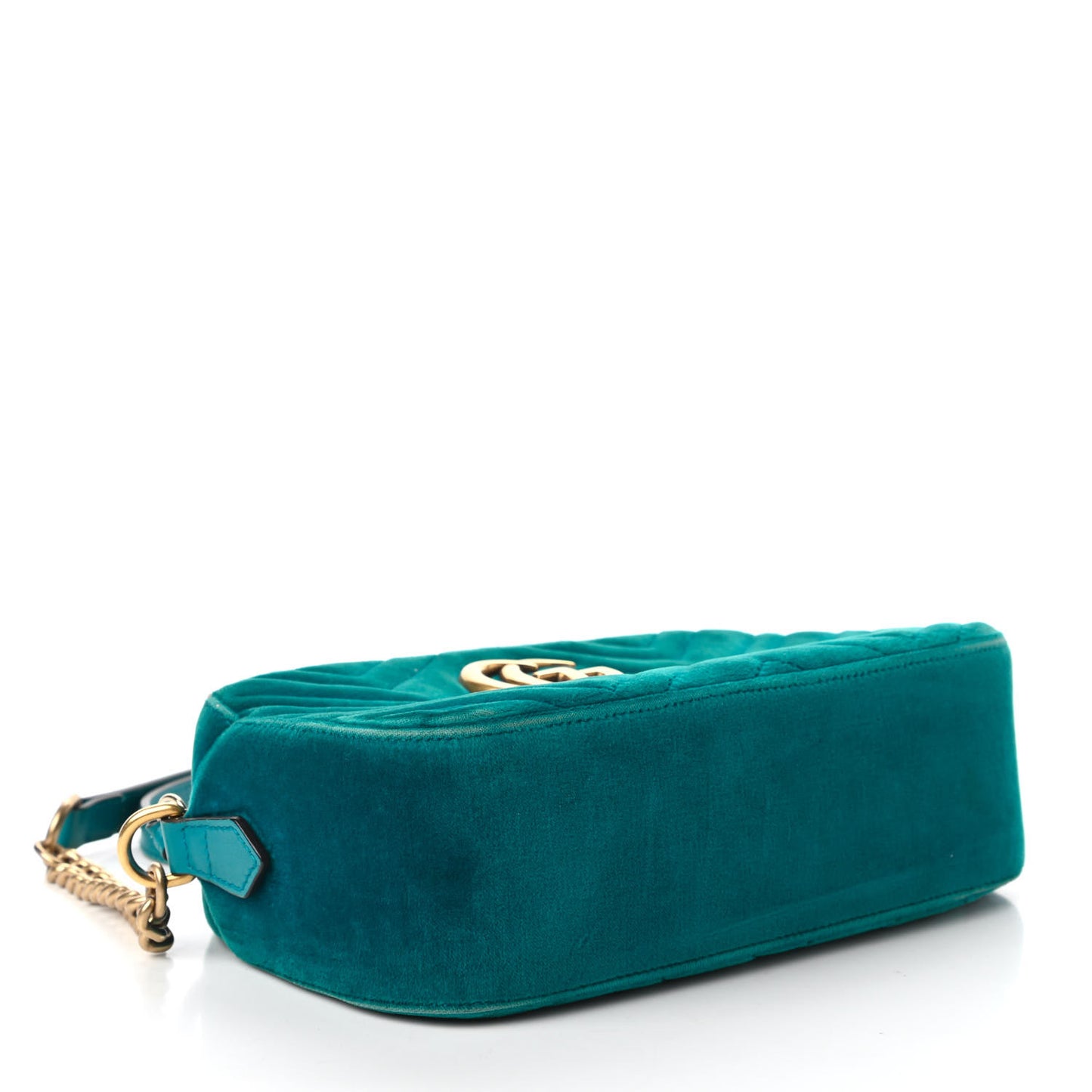 Velvet Matelasse Small GG Marmont Chain Shoulder Bag Pavone Cyan
