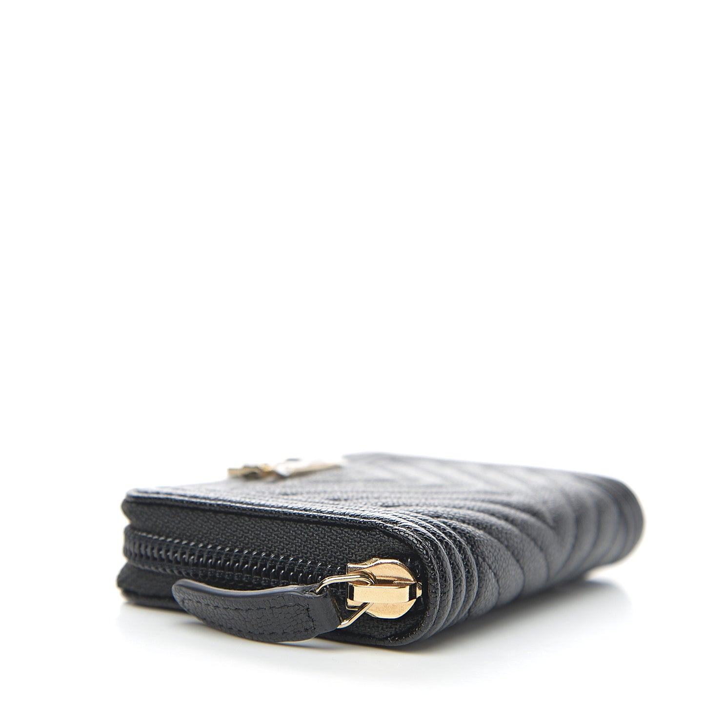 Caviar Chevron Quilted Boy Zip Around Coin Purse Wallet Black