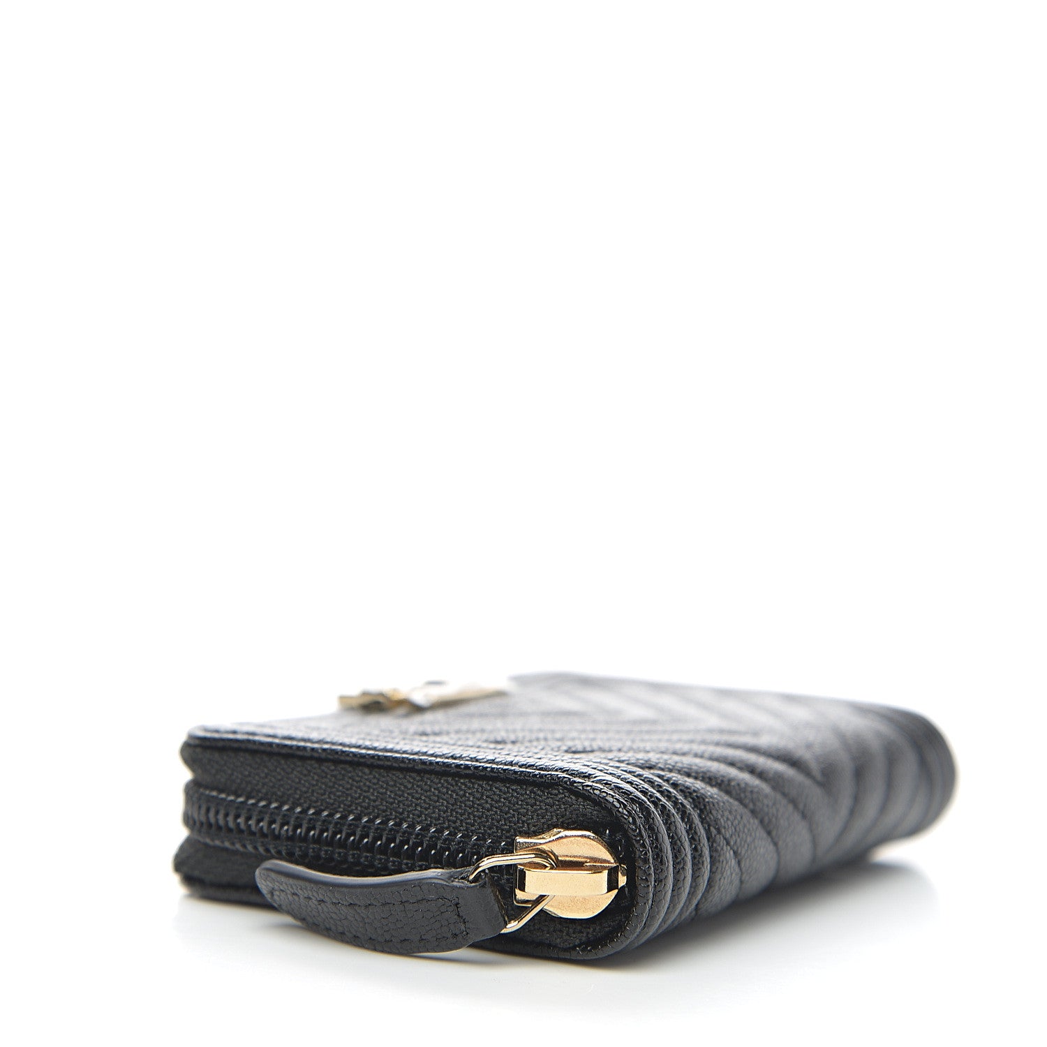 Chanel Caviar Chevron Quilted Boy Zip Around Coin Purse Wallet Black 3 of 7