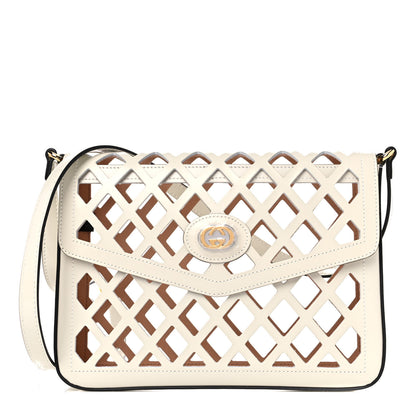 Gucci Canvas Flora Floral Calfskin Medium Cutout Shoulder Bag White Multicolor 3 of 12