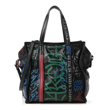 Balenciaga Agneau Arena Graffiti All Over S Bazar Shopper Tote Black Vert Rouge 1 of 4