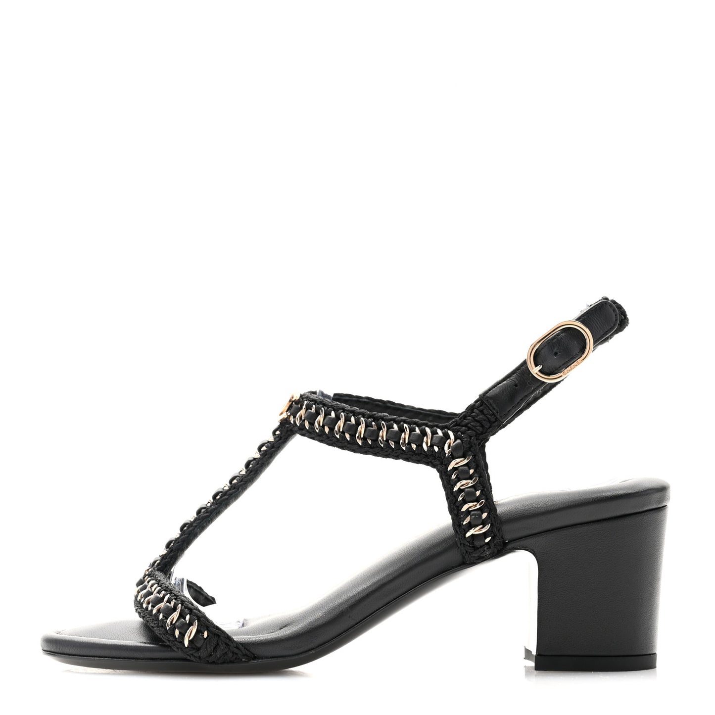 Lambskin CC Chain Braided Sandals 37.5 Black