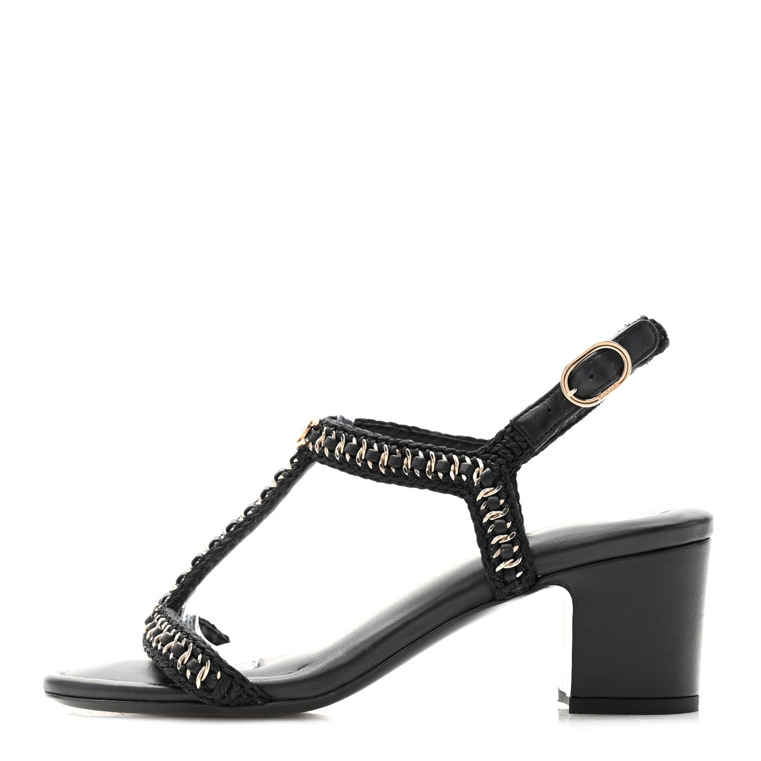 Chanel Lambskin CC Chain Braided Sandals 37.5 Black 1 of 10