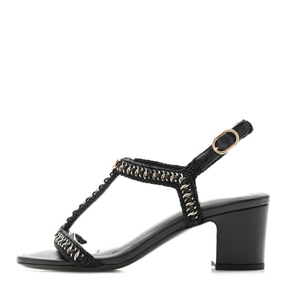 Chanel Lambskin CC Chain Braided Sandals 37.5 Black 1 of 10