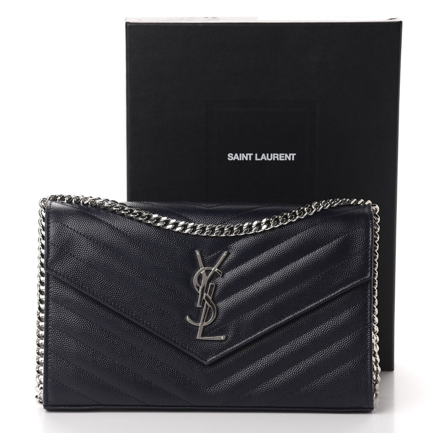 Grain De Poudre Matelasse Chevron Monogram Chain Wallet Deep Marine