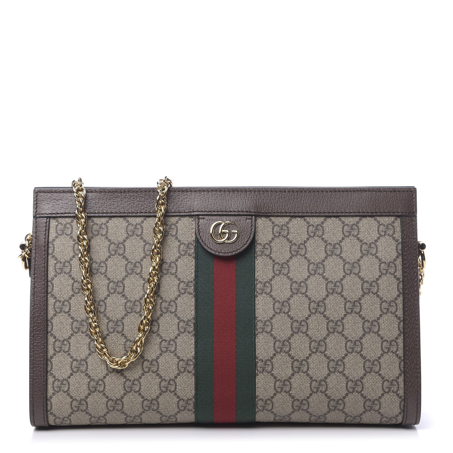 Gucci GG Supreme Monogram Web Medium Ophidia Chain Shoulder Bag Brown 1 of 10