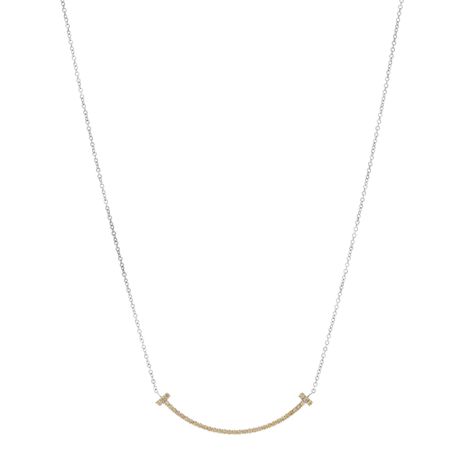 Tiffany 18K White Gold Yellow Sapphire Small T Smile Pendant Necklace 1 of 6