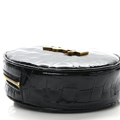 Saint Laurent Patent Crocodile Embossed Round Belt Bag Black 7 of 8