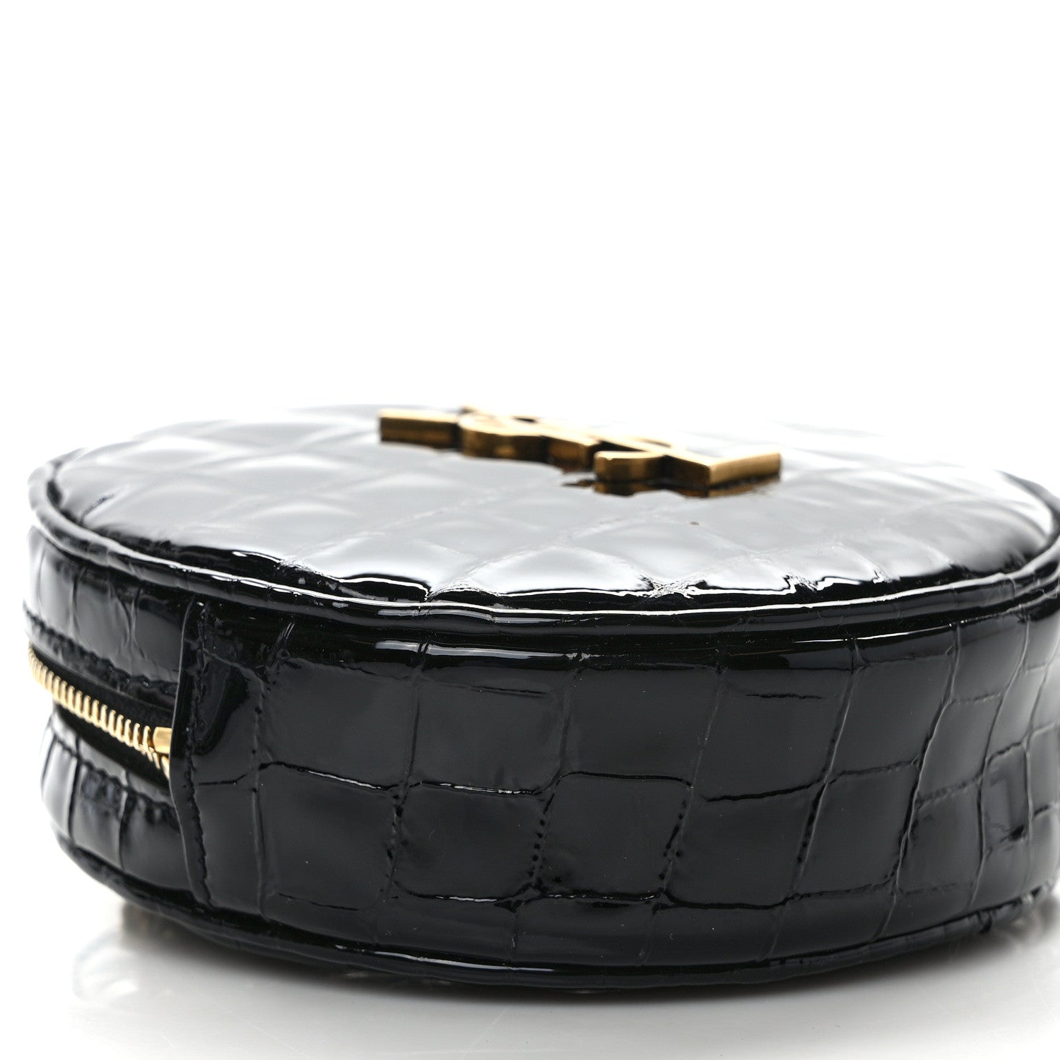 Saint Laurent Patent Crocodile Embossed Round Belt Bag Black 7 of 8