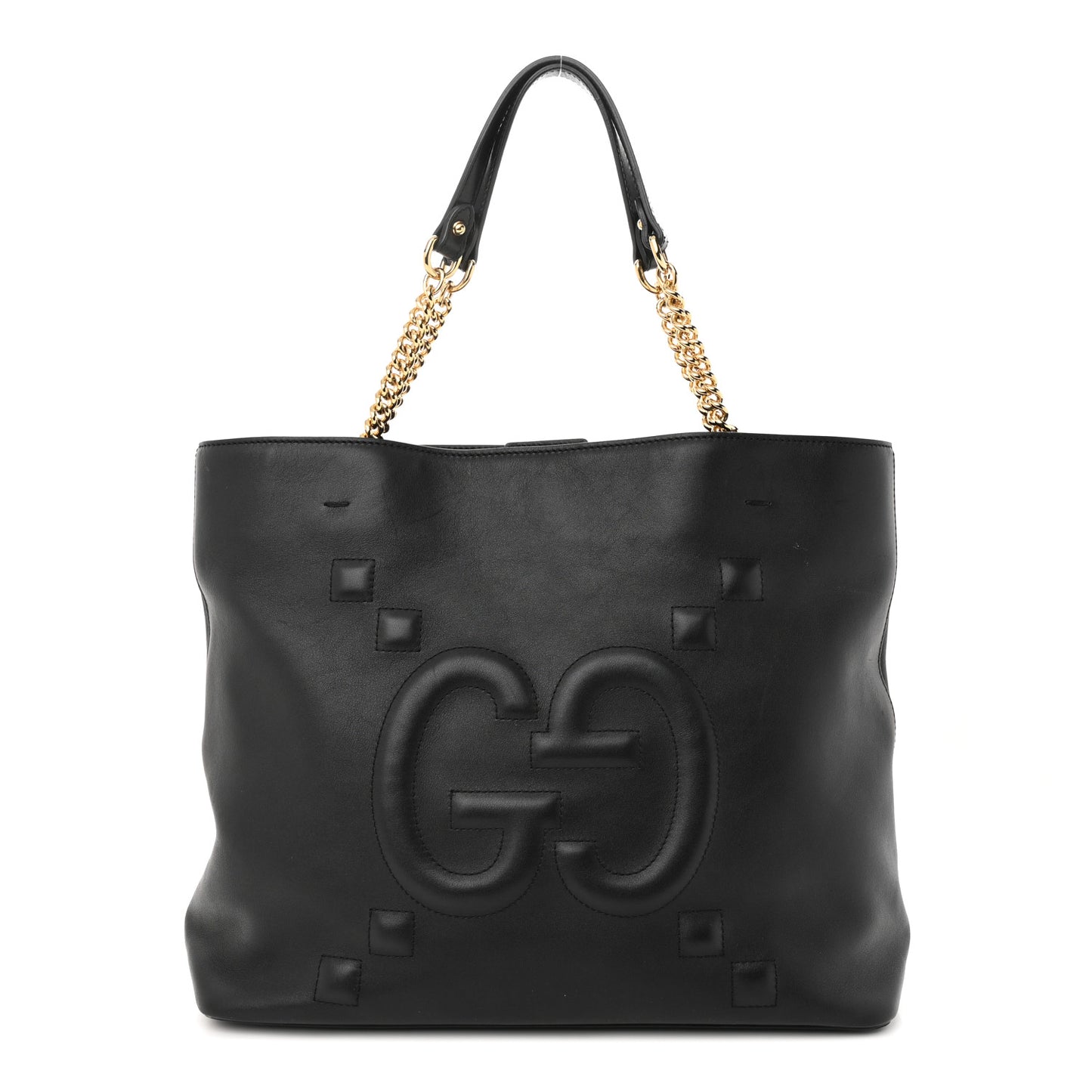 Apollo Calfskin GG Dadini Embroidered Chain Shoulder Tote Black