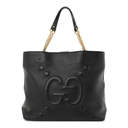 Gucci Apollo Calfskin GG Dadini Embroidered Chain Shoulder Tote Black 1 of 12