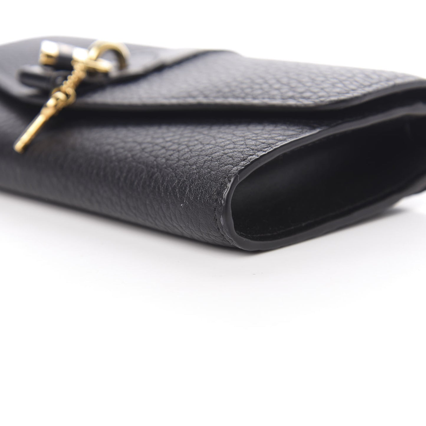 Shiny Grained Calfskin Aby Wallet on Chain Black