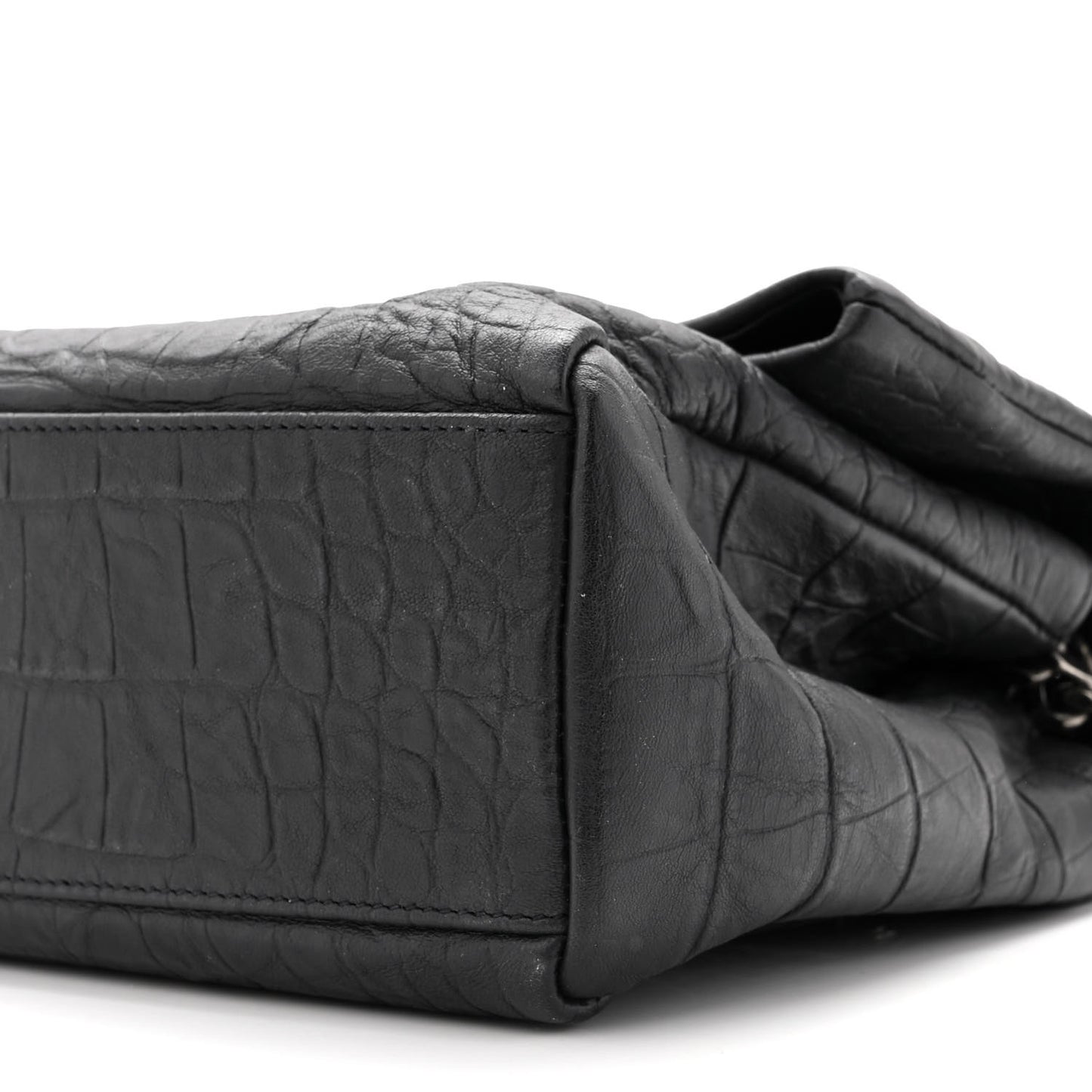 Calfskin Crocodile Embossed Medium West Hollywood Monogram Fold-Over Black