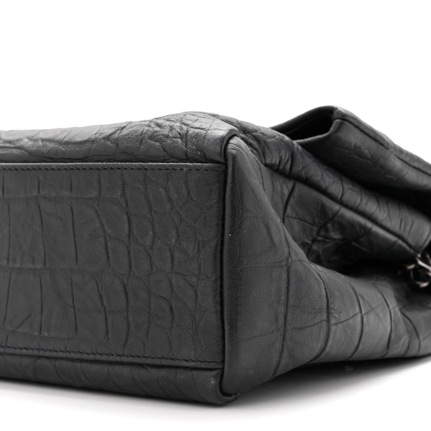 Saint Laurent Calfskin Crocodile Embossed Medium West Hollywood Monogram Fold-Over Black 10 of 10
