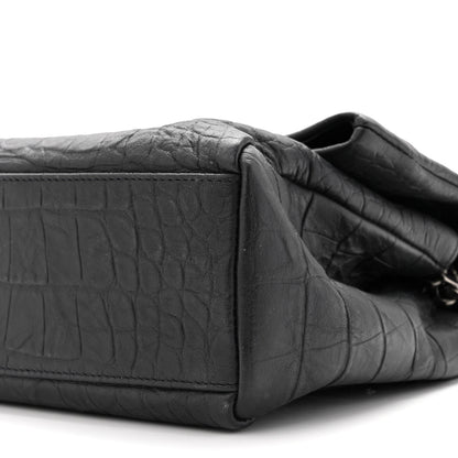 Saint Laurent Calfskin Crocodile Embossed Medium West Hollywood Monogram Fold-Over Black 10 of 10