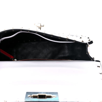Valentino Garavani Lambskin VLTN Print Medium Rockstud Spike Shoulder Bag Optic White Black 4 of 8