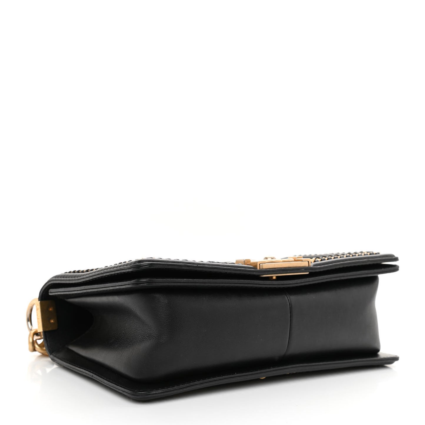 Calfskin Quilted Medium Boy Top Handle Flap Black