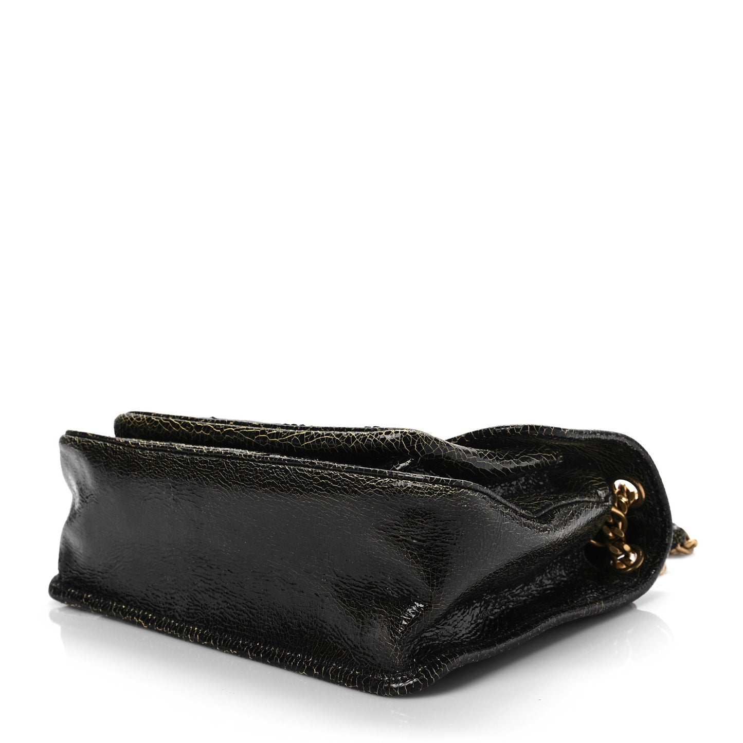Crinkled Calfskin Matelasse Monogram Medium Niki Chain Satchel Black Ocra
