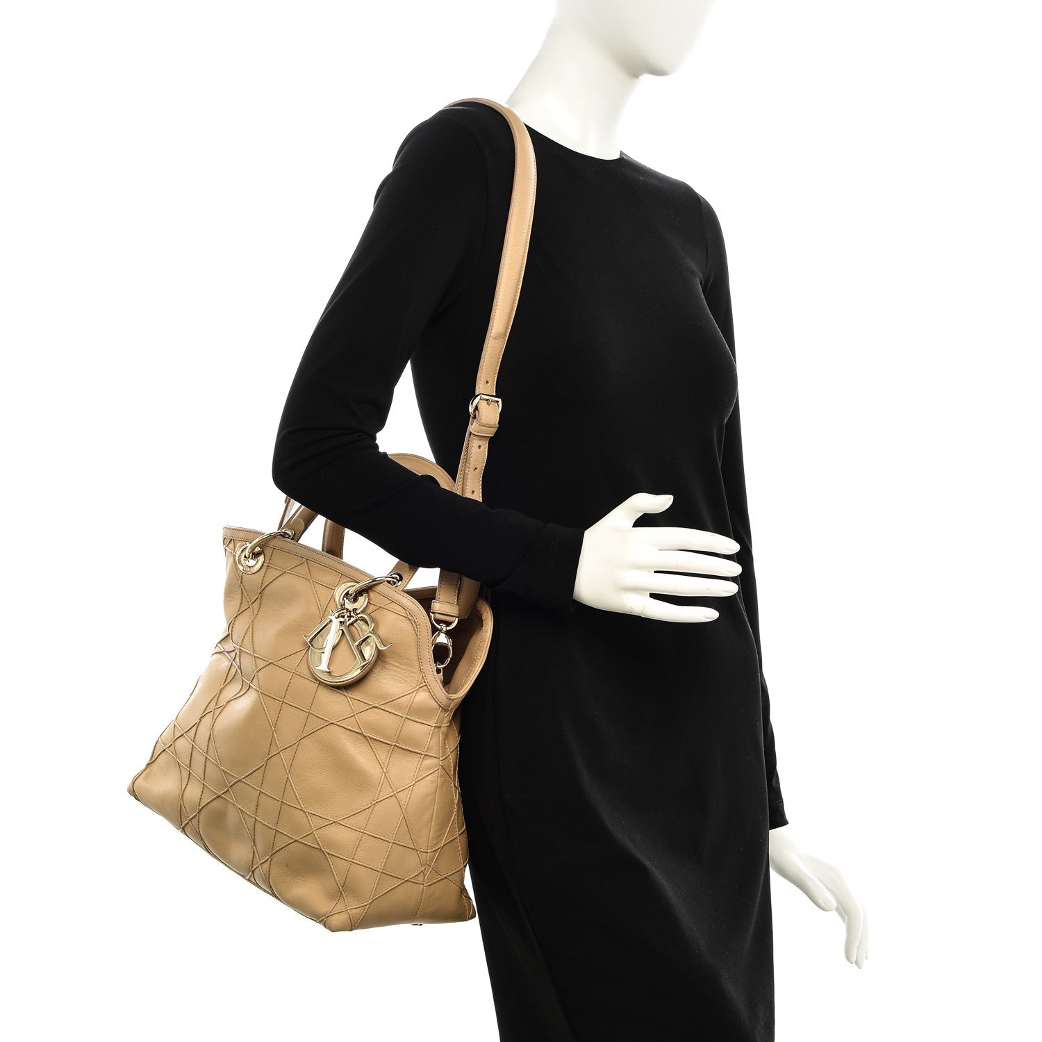 Christian Dior Lambskin Cannage Medium Granville Tote Beige 2 of 10