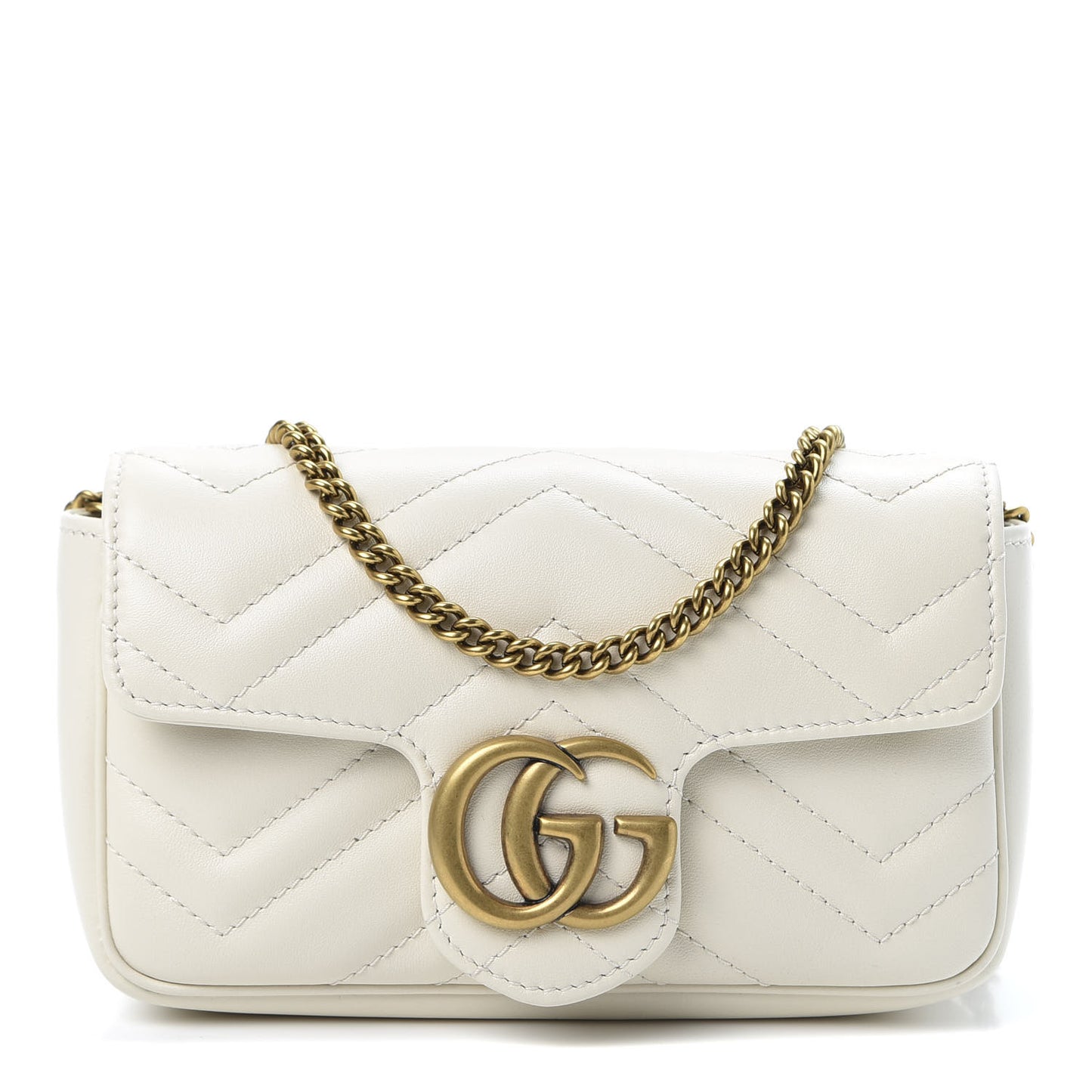Calfskin Matelasse Super Mini GG Marmont Shoulder Bag White