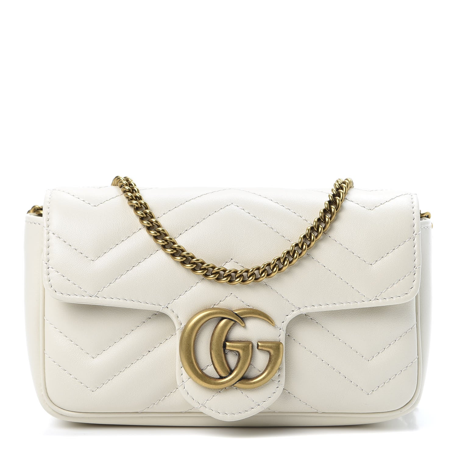 Gucci Calfskin Matelasse Super Mini GG Marmont Shoulder Bag White 1 of 9
