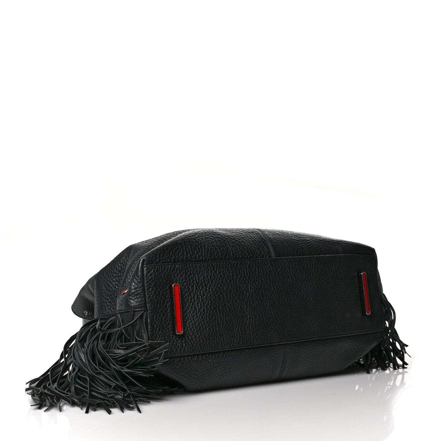 Grained Calfskin Passage Fringe Shopping Tote Black