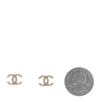 Chanel Pearl Crystal CC Charms Stud Earrings Light Gold 2 of 4