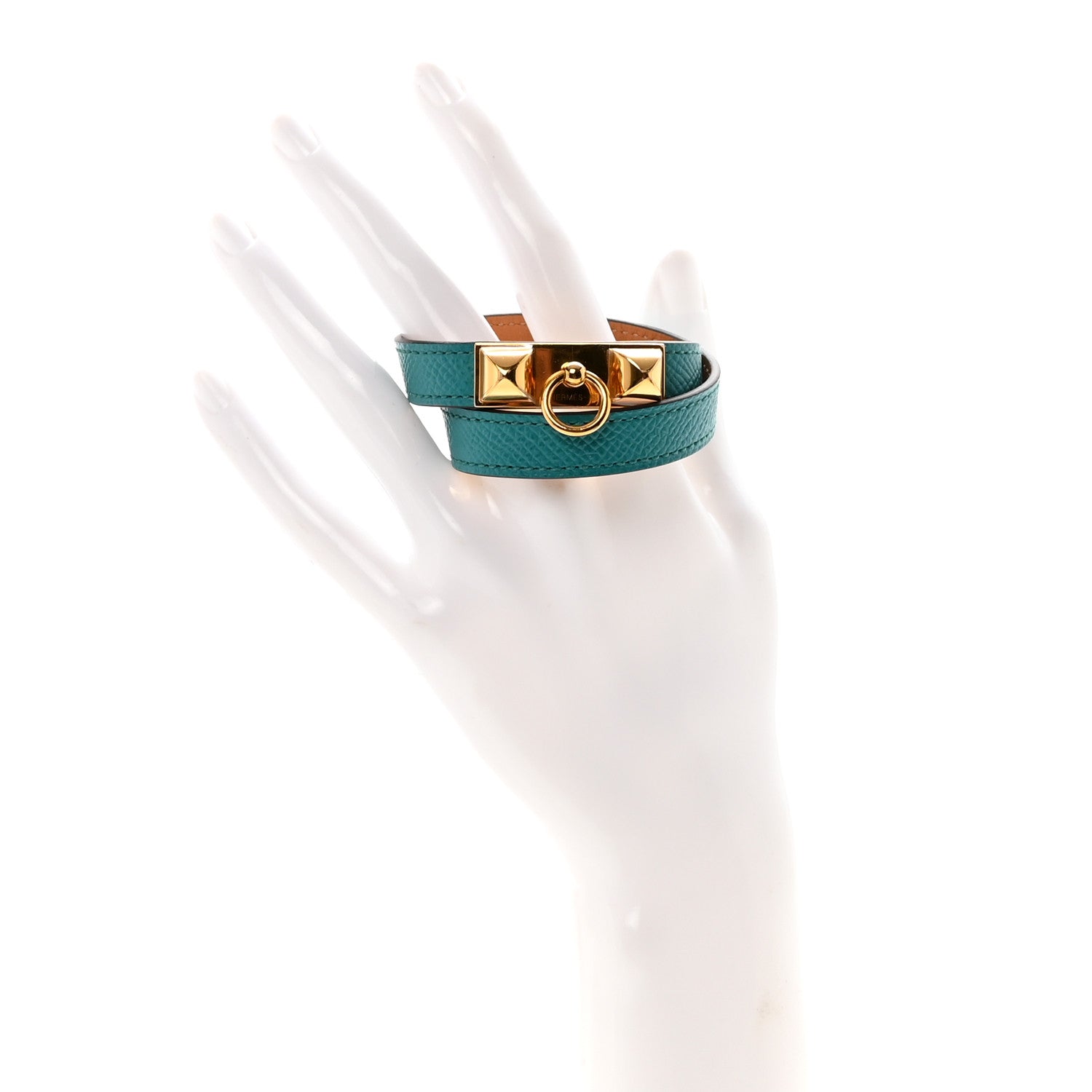 Hermes Epsom Rivale Double Tour Bracelet XS Bleu Paon 2 of 5