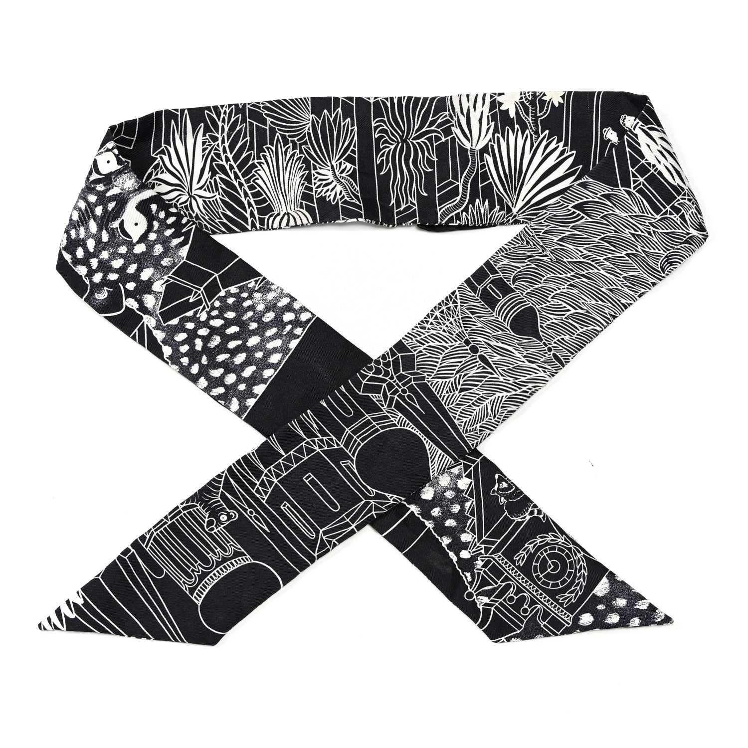 Hermes Silk Animapolis Twilly Black White 1 of 5