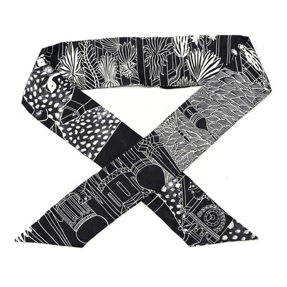 Hermes Silk Animapolis Twilly Black White 1 of 5