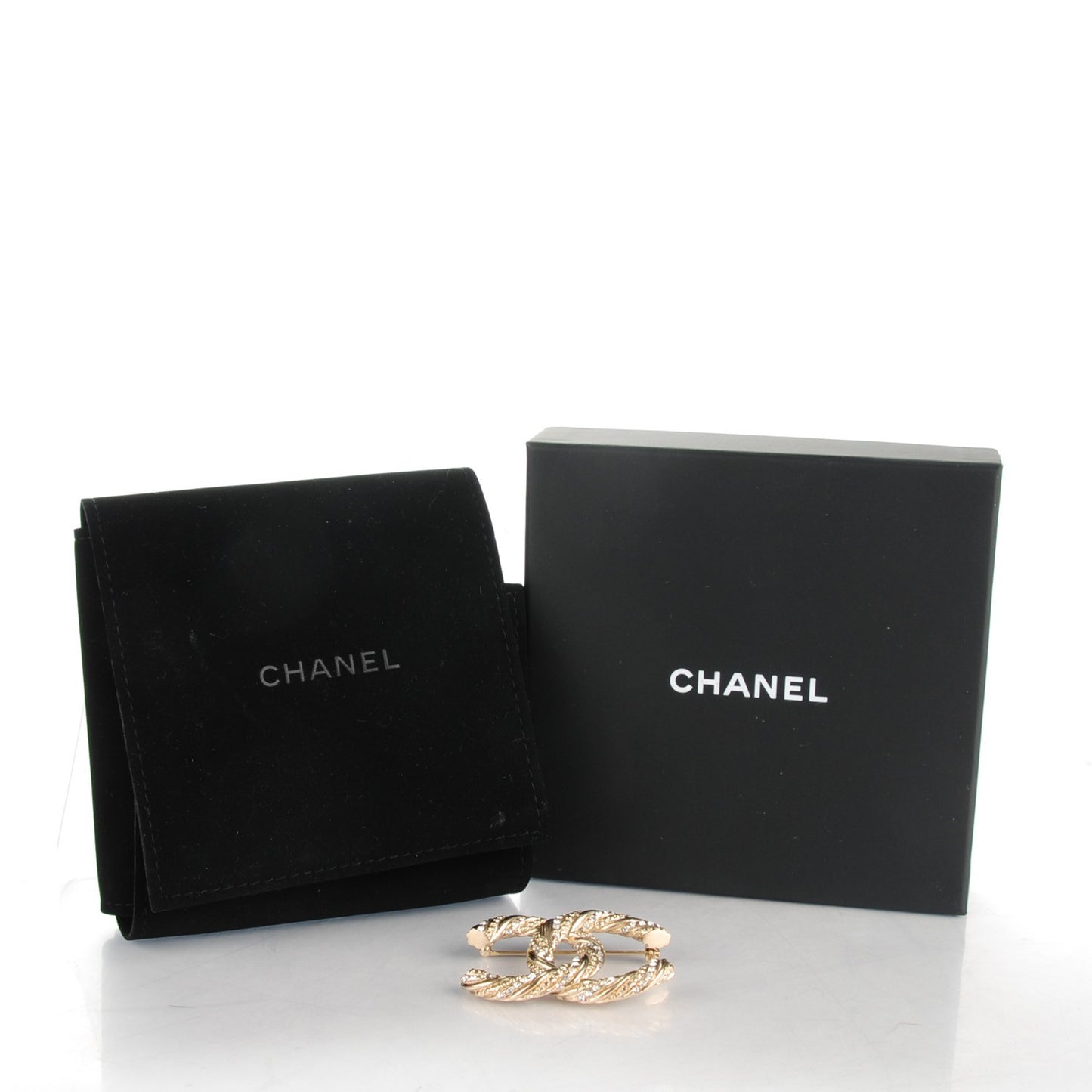 Crystal Twisted CC Brooch Light Gold