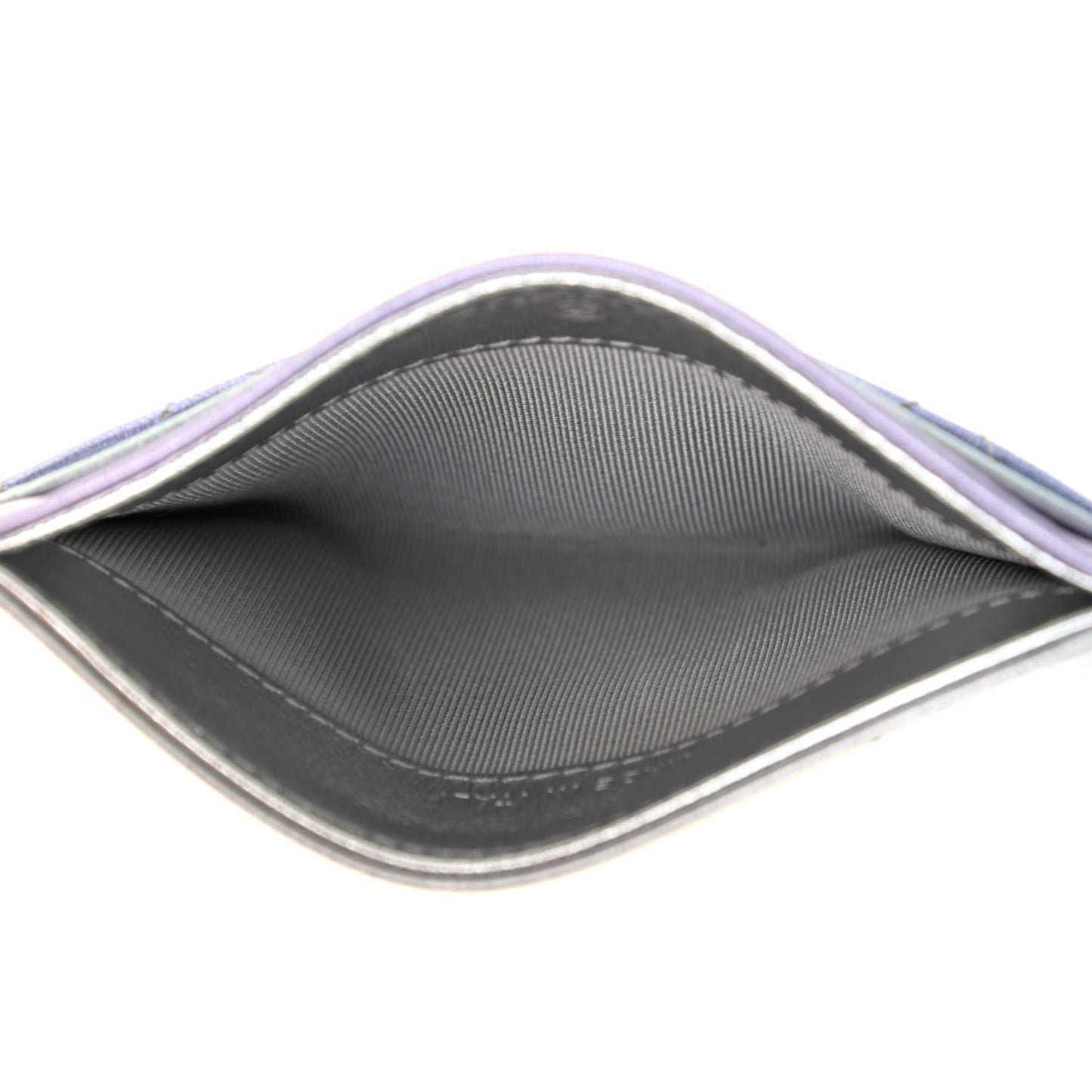 Gradient Metallic Calfskin Quilted Card Holder Silver Blue Yellow Purple