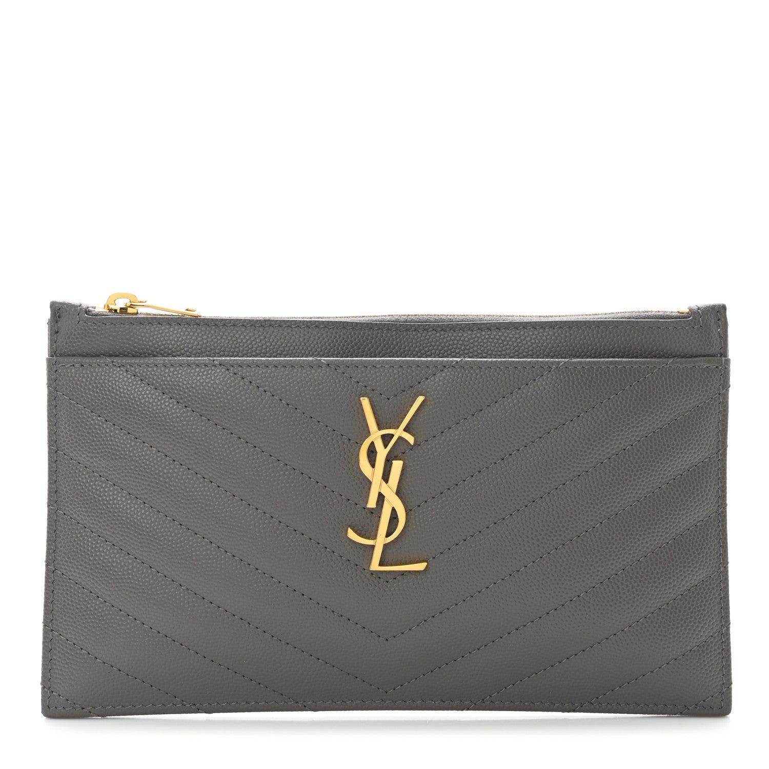 Saint Laurent Grain De Poudre Chevron Monogram Bill Pouch Fog 1 of 9