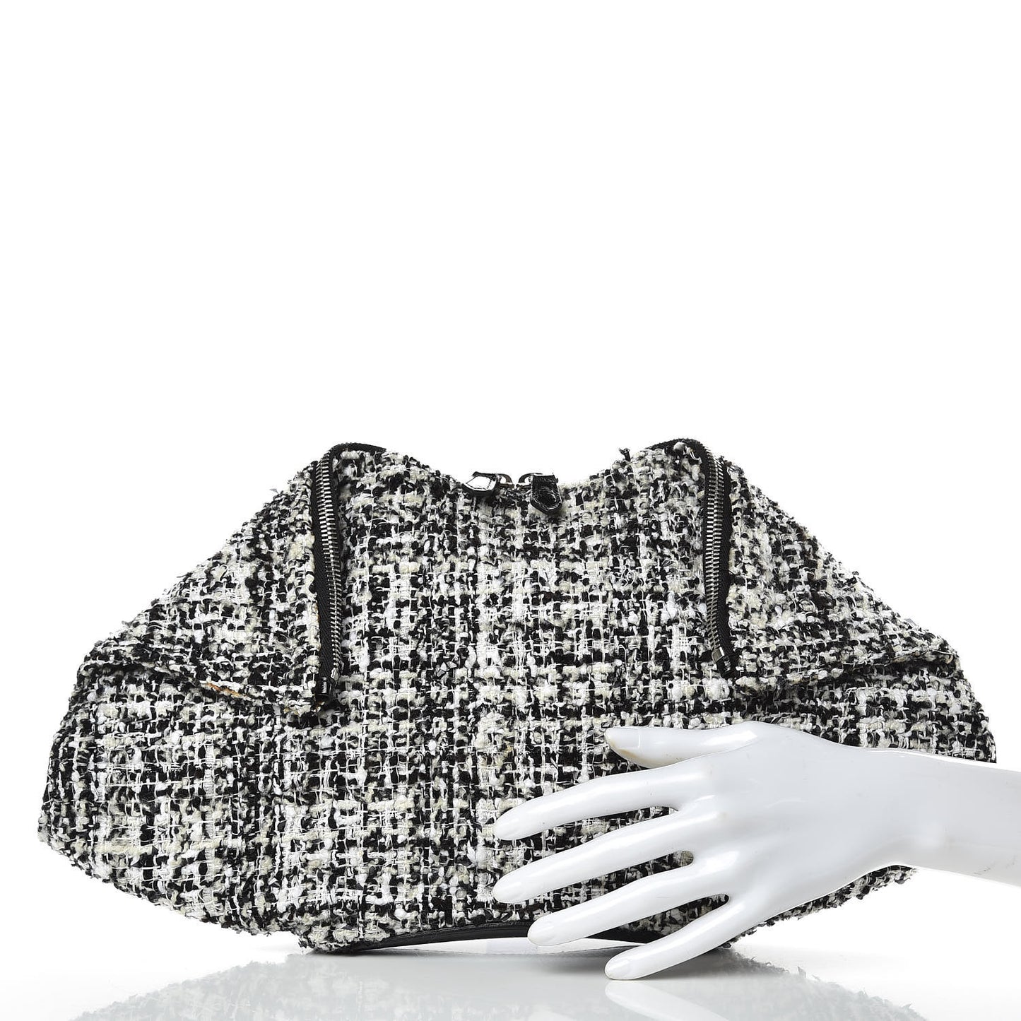 Tweed Calfskin Manta Clutch Black White