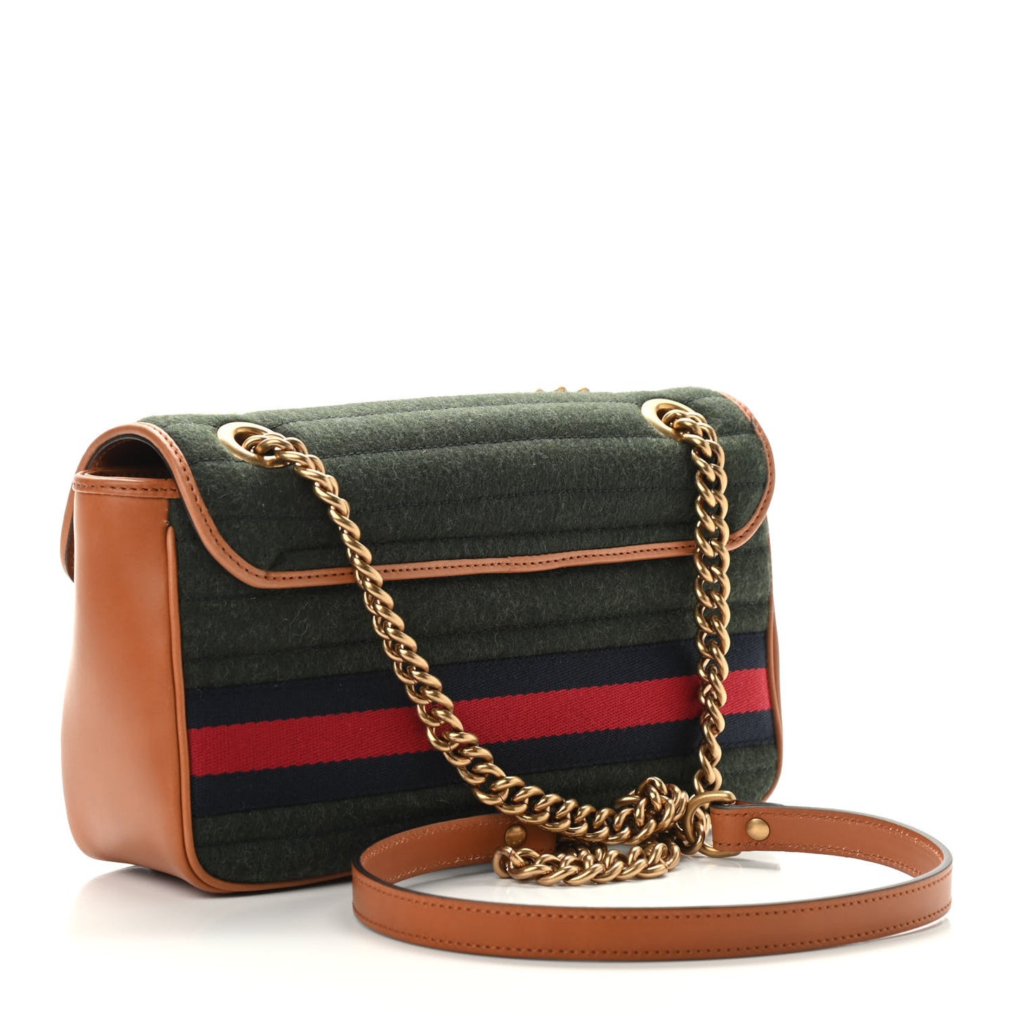 Loden Fabric Cuoio Harness Web Matelasse Horizontal Small GG Marmont Shoulder Bag Underwood Blue Red Harness Brown