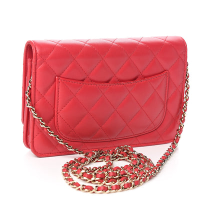 Chanel Lambskin Quilted Wallet On Chain WOC Red 3 of 12
